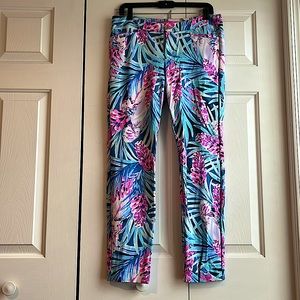 NWT Lilly Pulitzer KELLY KNIT Skinny Ankle Pant, size 8 Peacock Blue Tweethearts